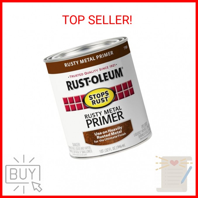 Rust-Oleum 7769502 Stops Rust Rusty Metal Primer Brush Paint, 1 Quart, Flat Brow