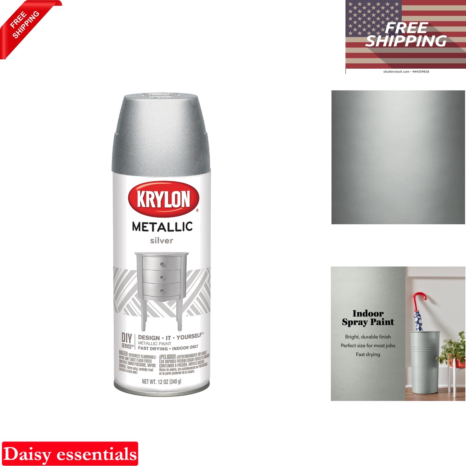 Metallic Silver Spray Paint 11 oz Indoor Use Fast Dry Aerosol
