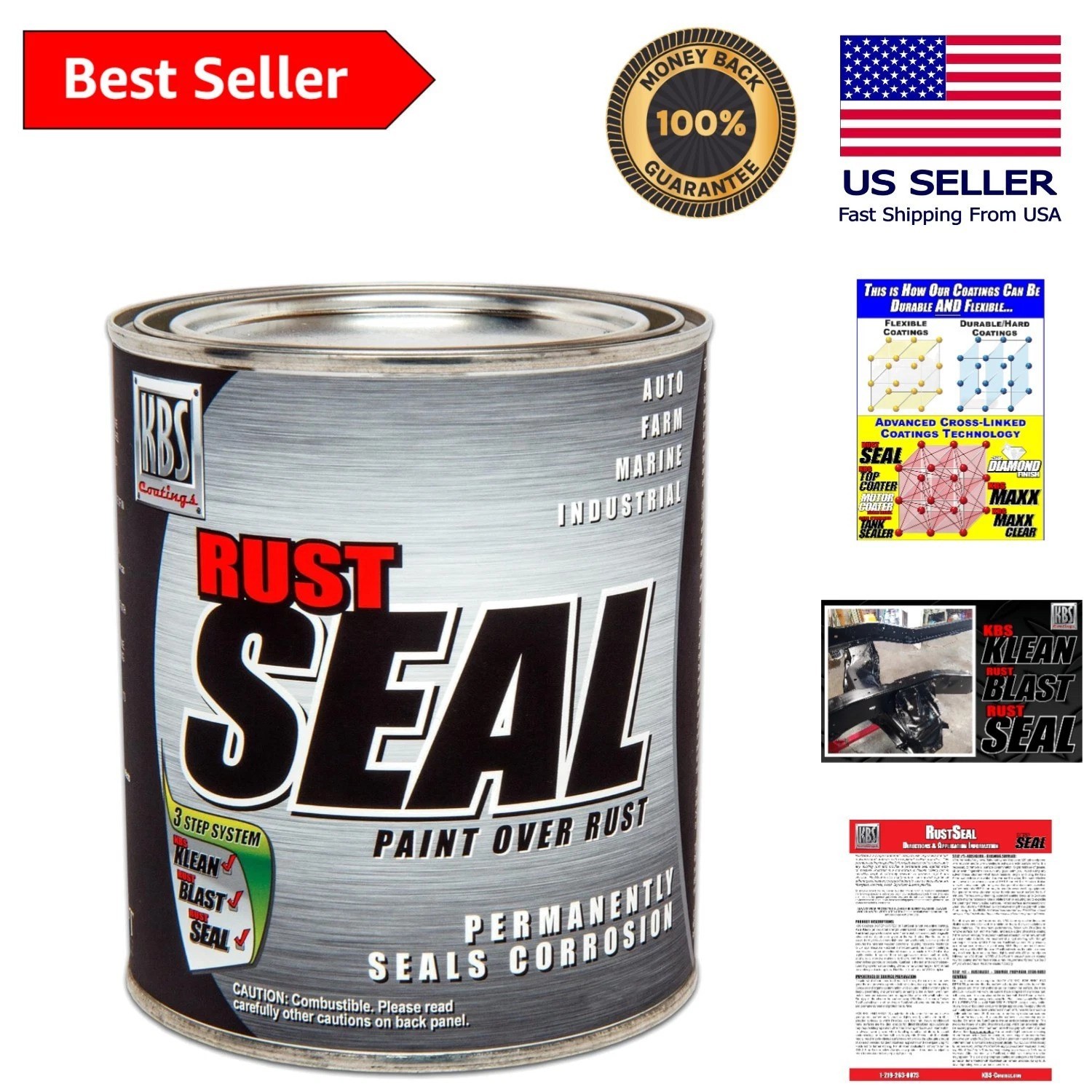 Satin Black RustSeal – 1 Quart, Waterproof Rust Prevention for Metal Surfaces