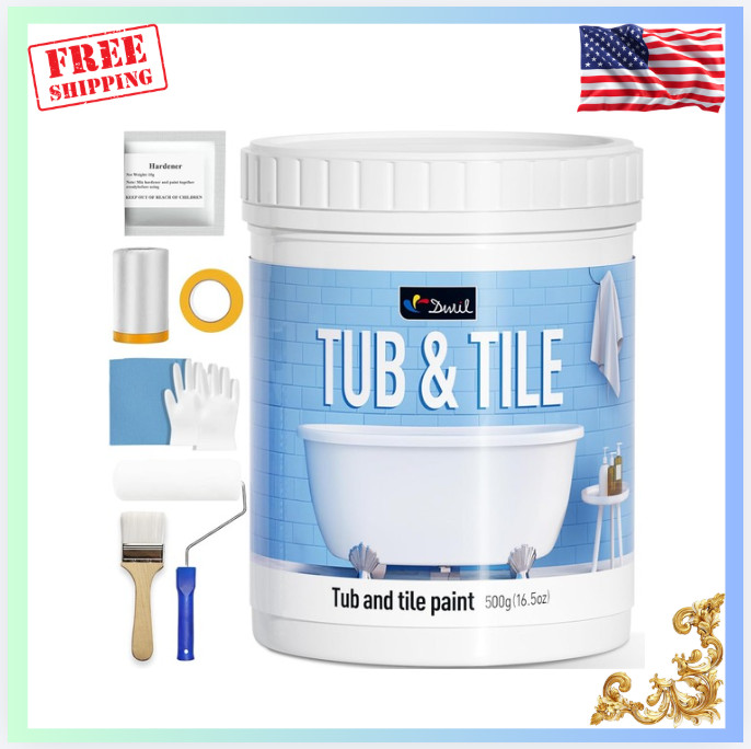Tile Paint, Tub and Tile Refinishing Kit with Tools, 25-30sq.ft, 16.5oz, White