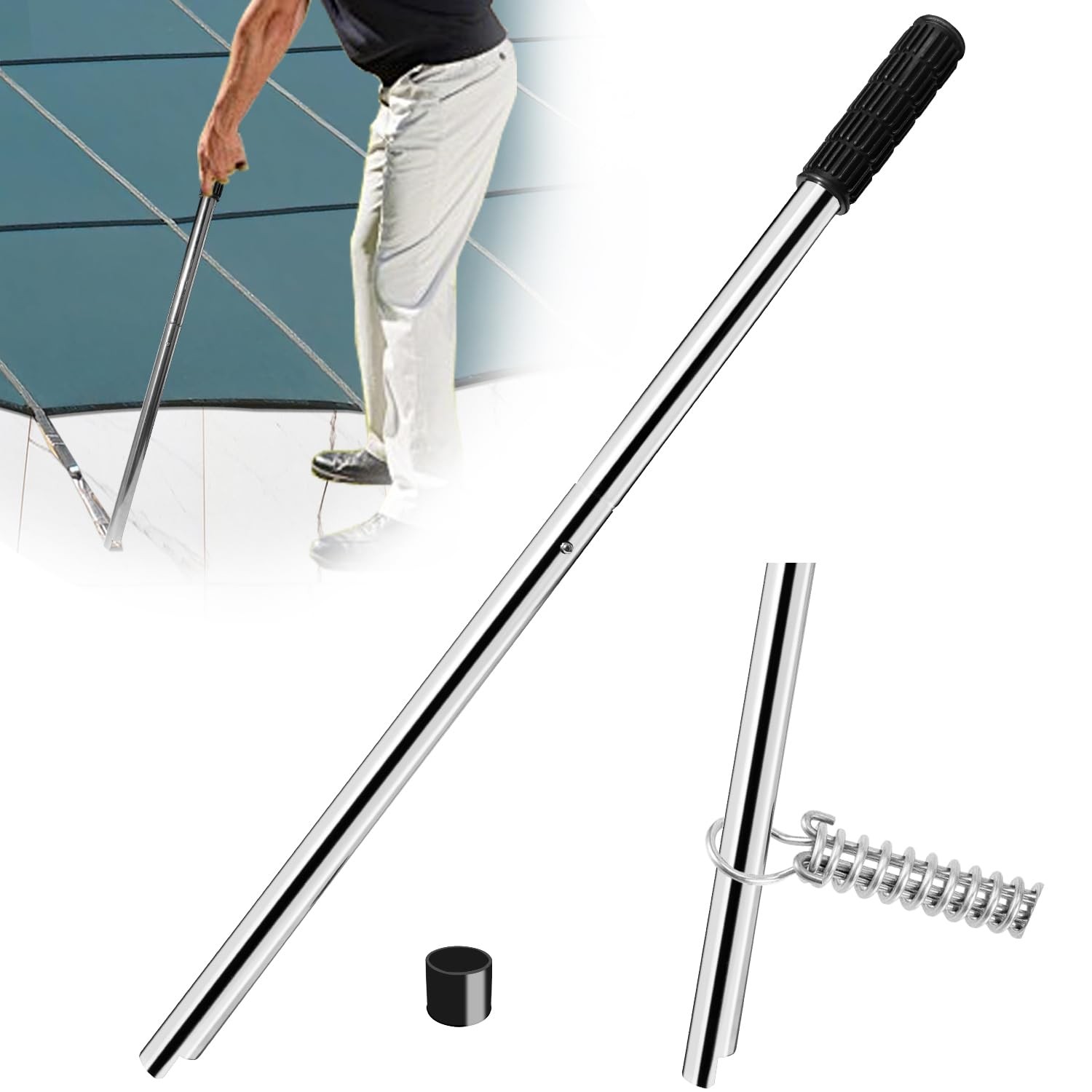 eooezj Pool Cover Tool & Bar 26-1/2 Inch – Interlocking Swimming Silver