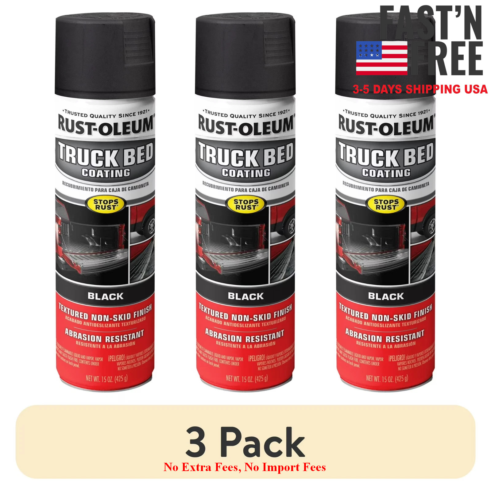 (3 pack) Black, Rust-Oleum Automotive Truck Bed Coating Spray Paint-248914, 15oz