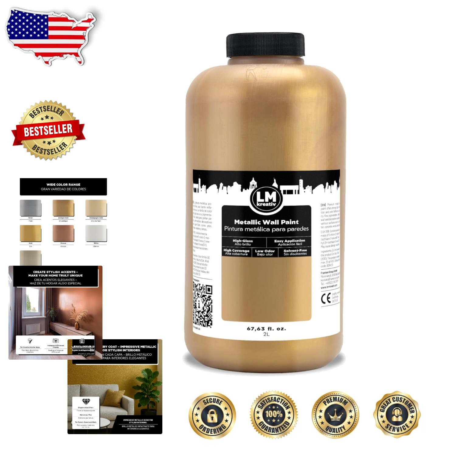Easy Apply Metallic Wall Paint Antique Gold 67.6oz – Stylish Interiors