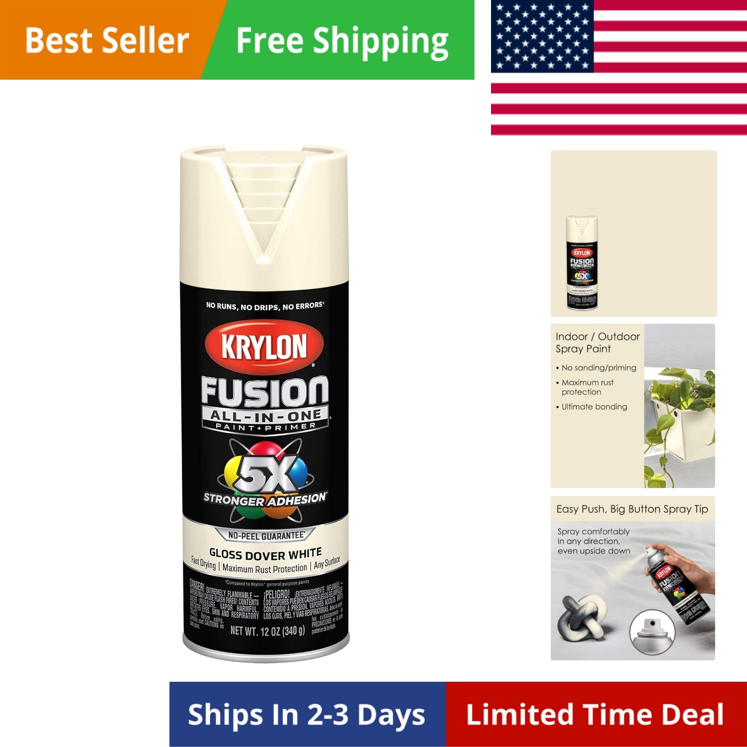Fusion All-In-One Adhesive Spray Paint for Indoor/Outdoor Use, 12 oz, Dover W…