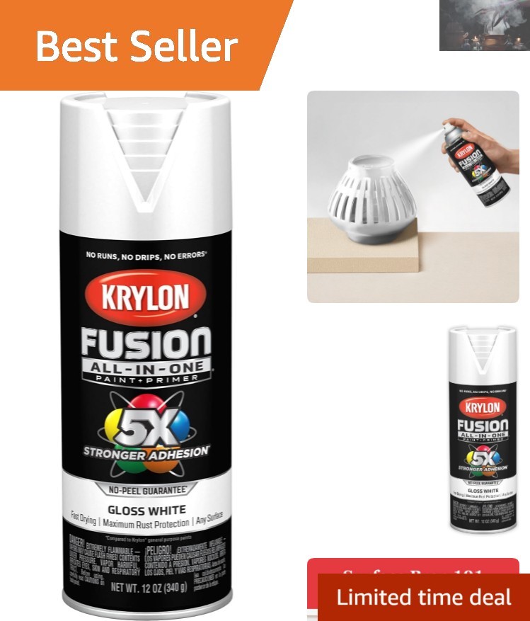 Krylon Fusion All-In-One Spray Paint, 12 oz, White – Indoor/Outdoor, Rust Res…