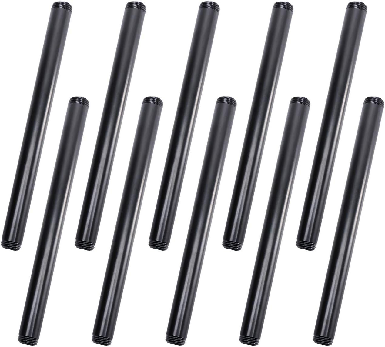 1/2″ X 10″ Black Painted Iron Pipe, 10 Pack Black Paint Finish Threaded Meta…