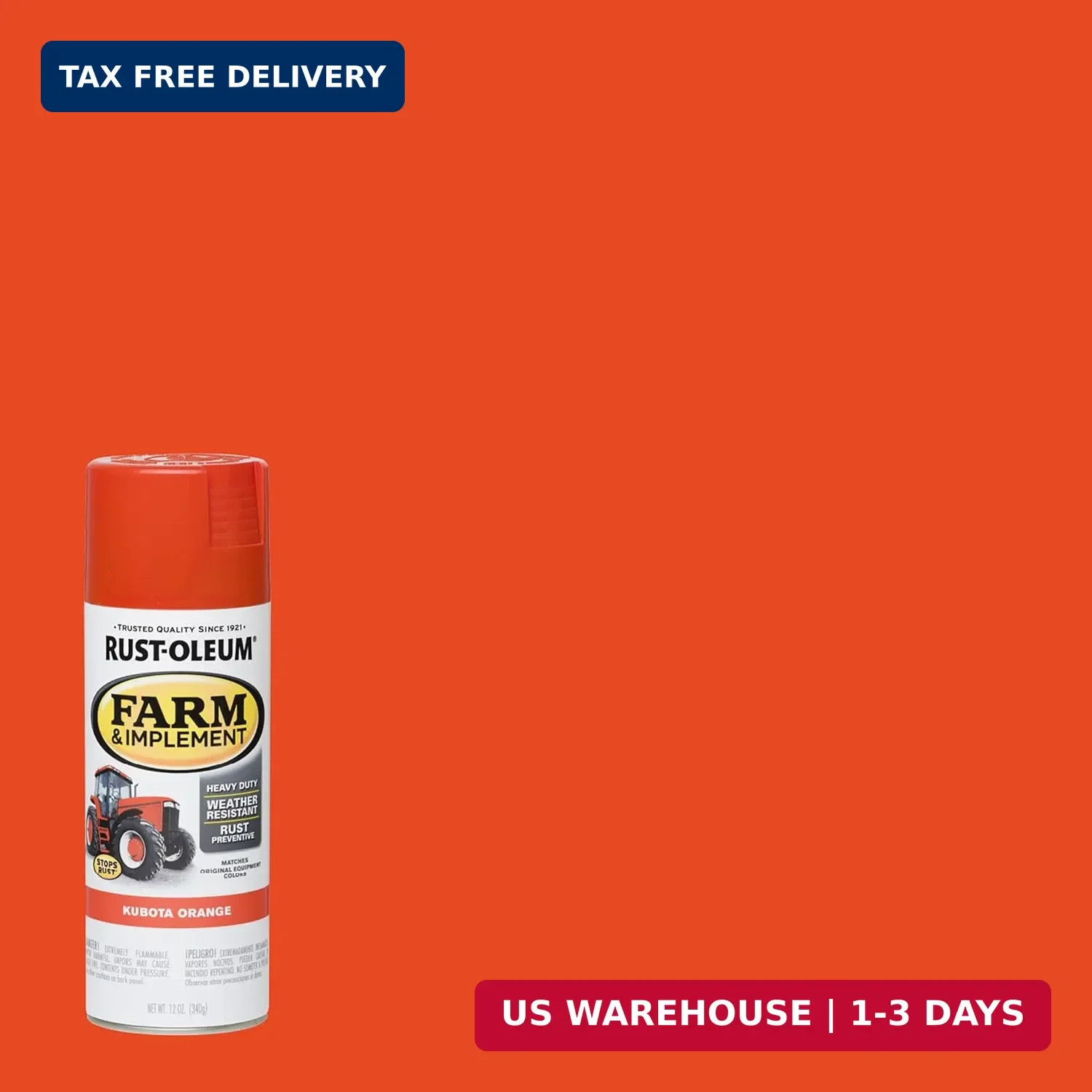 Rust-Oleum 280142 Farm & Implement Spray Paint, 12 oz, Kubota Orange, (Pack of 1