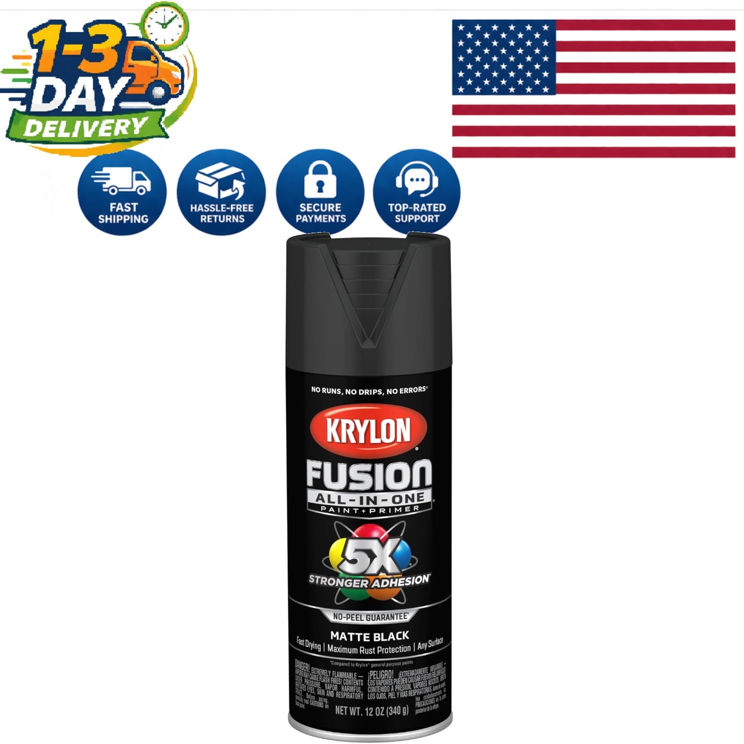 12 oz Fusion Matte Black Spray Paint for Indoor/Outdoor Projects – Rust-Proof