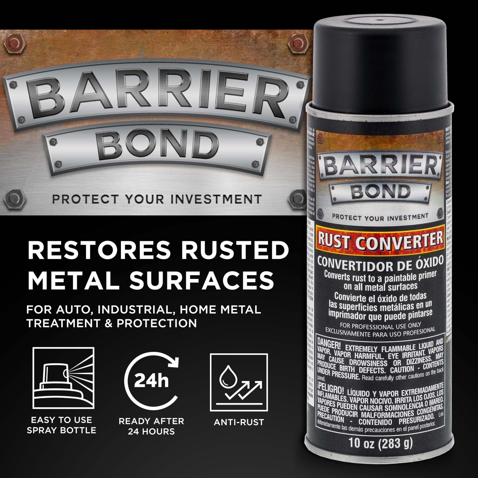 Rust Converter Spray – 10oz Metal Rust Remover & Barrier Bond for Auto, Industri