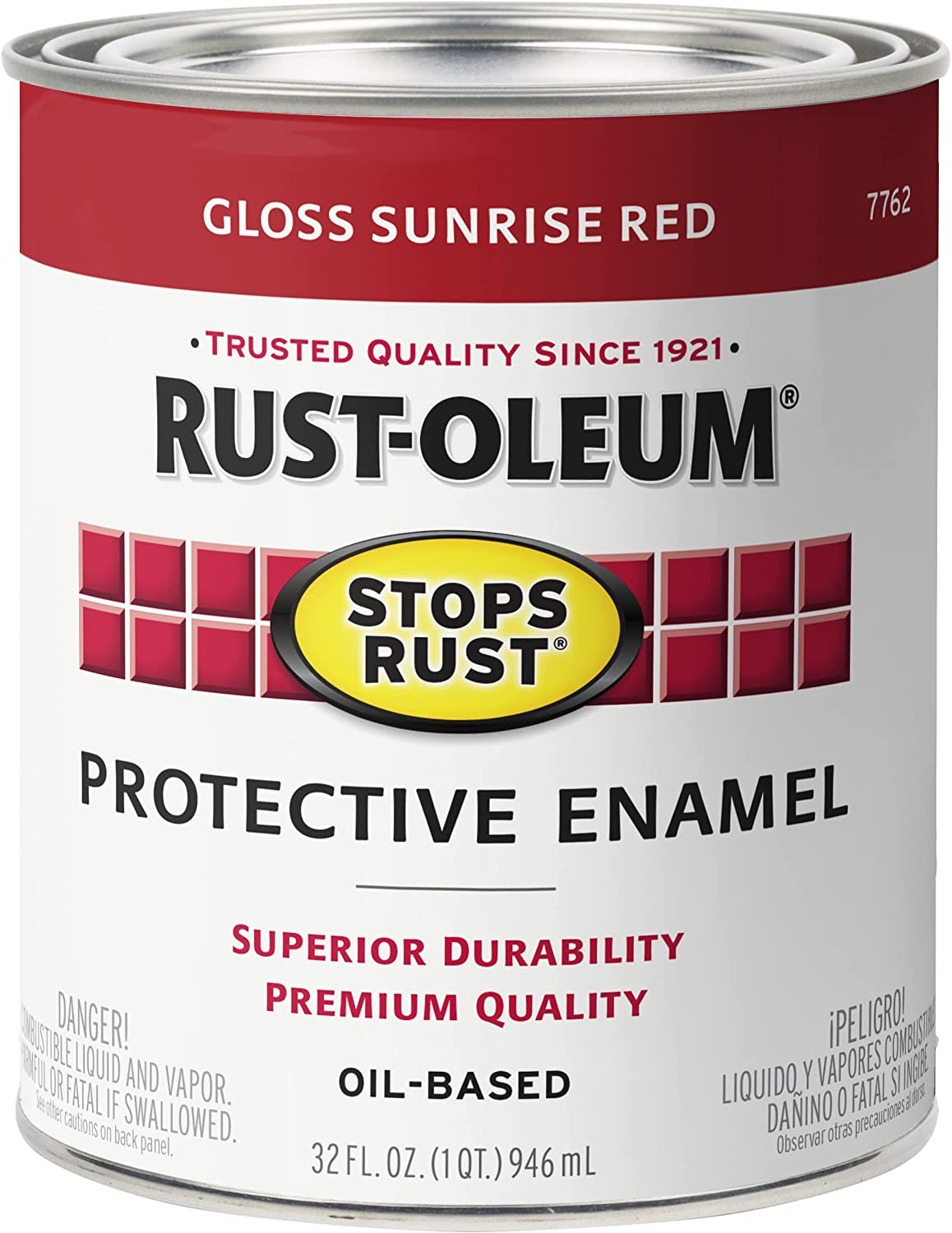 7762502 Stops Rust Brush on Paint, Quart, Gloss Sunrise Red, 1 Quarts (Pack of 1