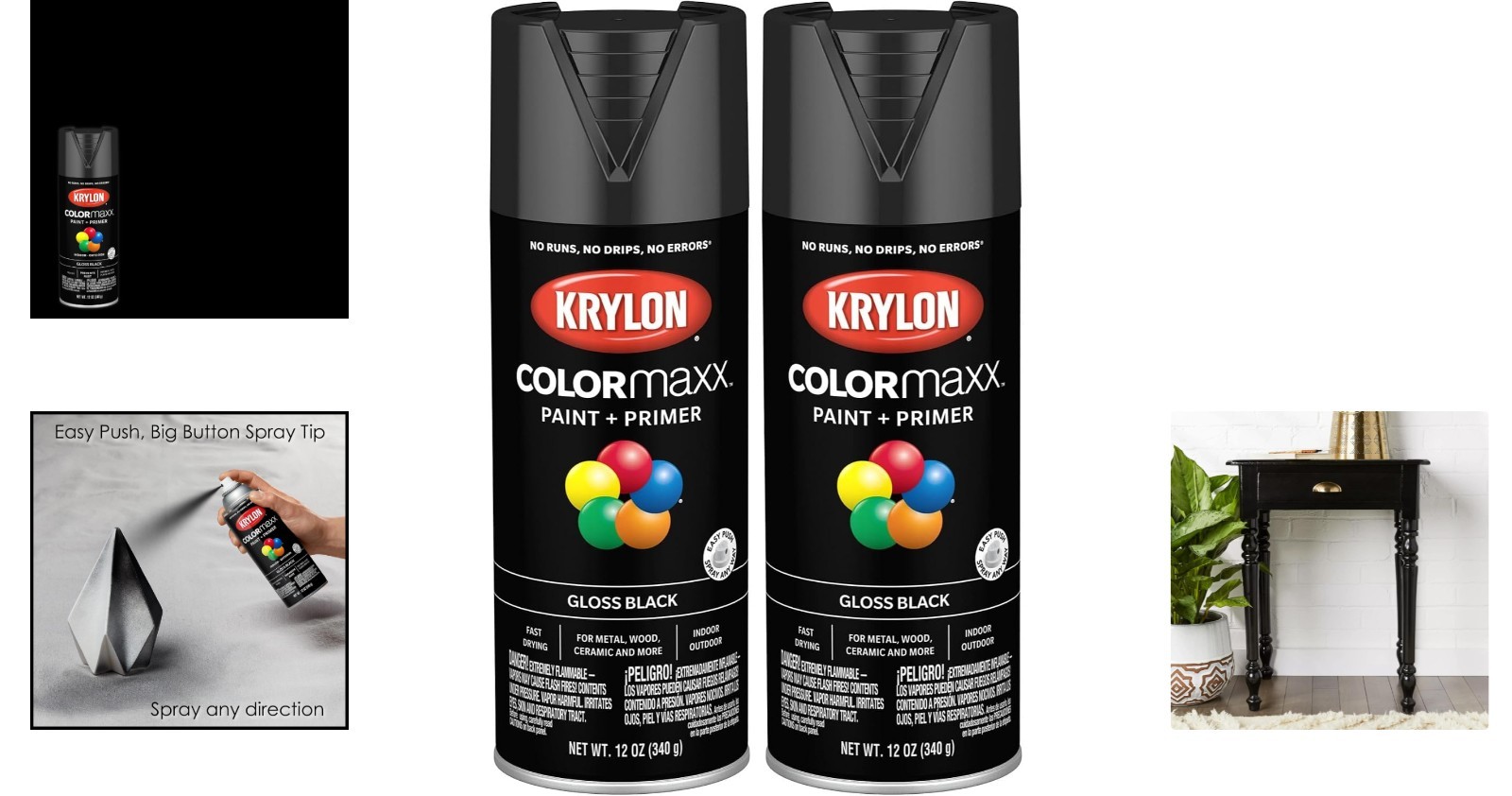 Gloss Black Spray Paint & Primer for All Surfaces – 2 x 12oz Cans