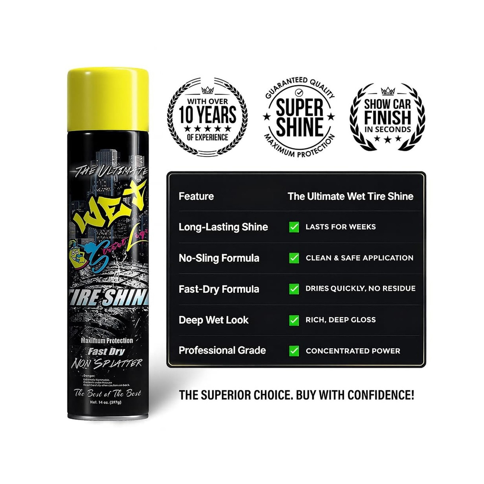 Street Legal The Ultimate Wet Tire Shine, High Gloss Wet-Look Tire Dressing, …