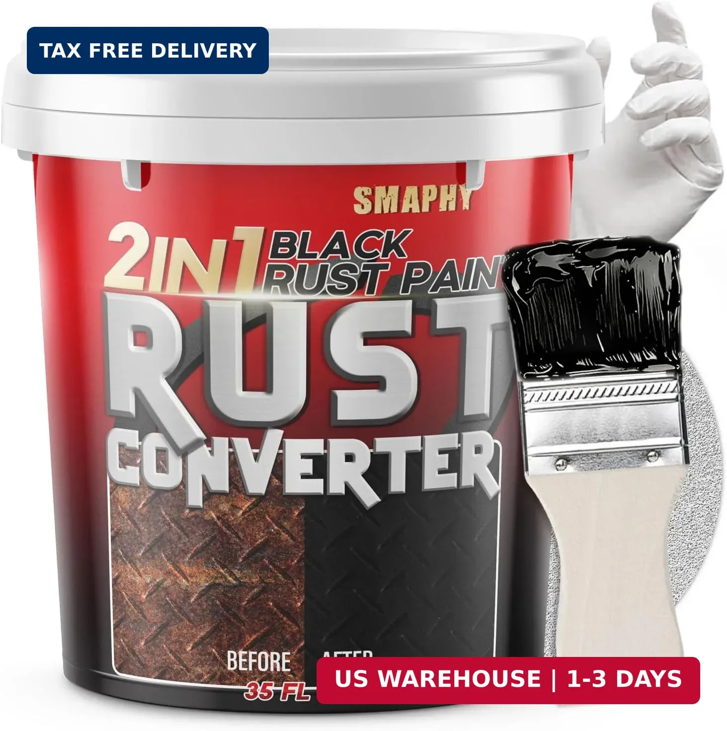 2 in 1 Rust Converter & Metal Primer, 35 oz Black Rust Reformer Paint for Metal,