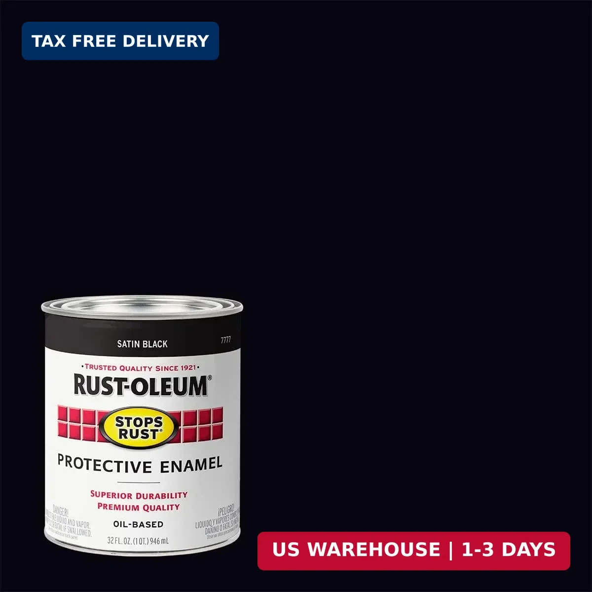 Rust-Oleum 7777502 Stops Rust Brush On Paint, Quart, Satin Black