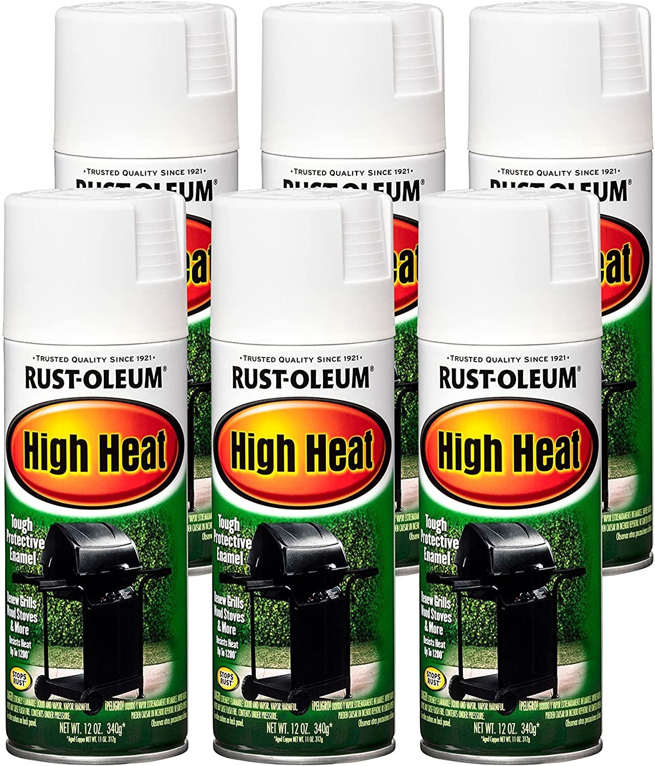 Rust-Oleum 7751830-6PK High Heat Enamel Spray Paint, 12 oz, White, 6 Pack