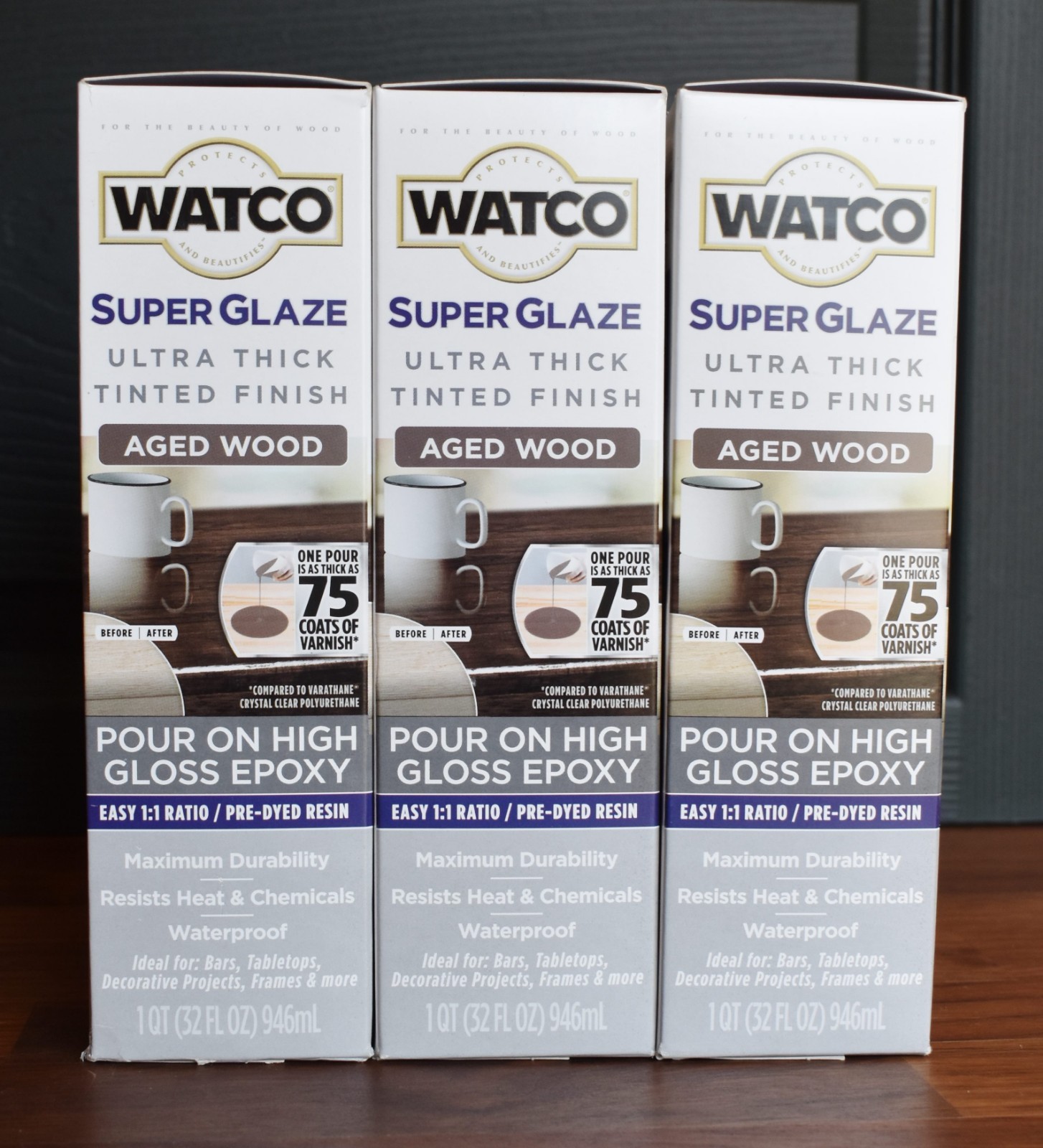 3 Boxes Watco Super Glaze Pour On High Gloss Epoxy 1 Quart Aged Wood Resin NEW