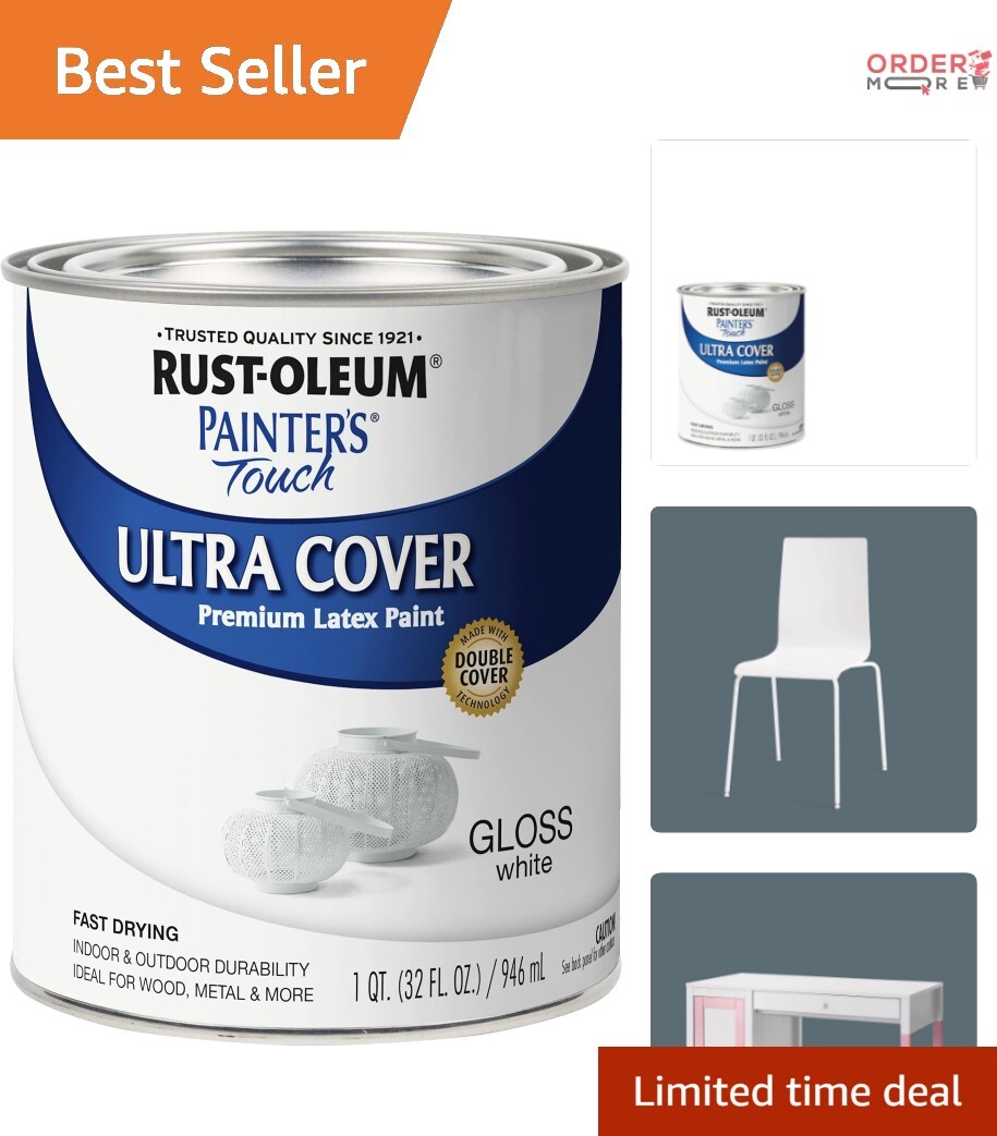 Durable 32 Fl Oz Gloss White Paint for Indoor/Outdoor Surfaces – Multi-Purpose