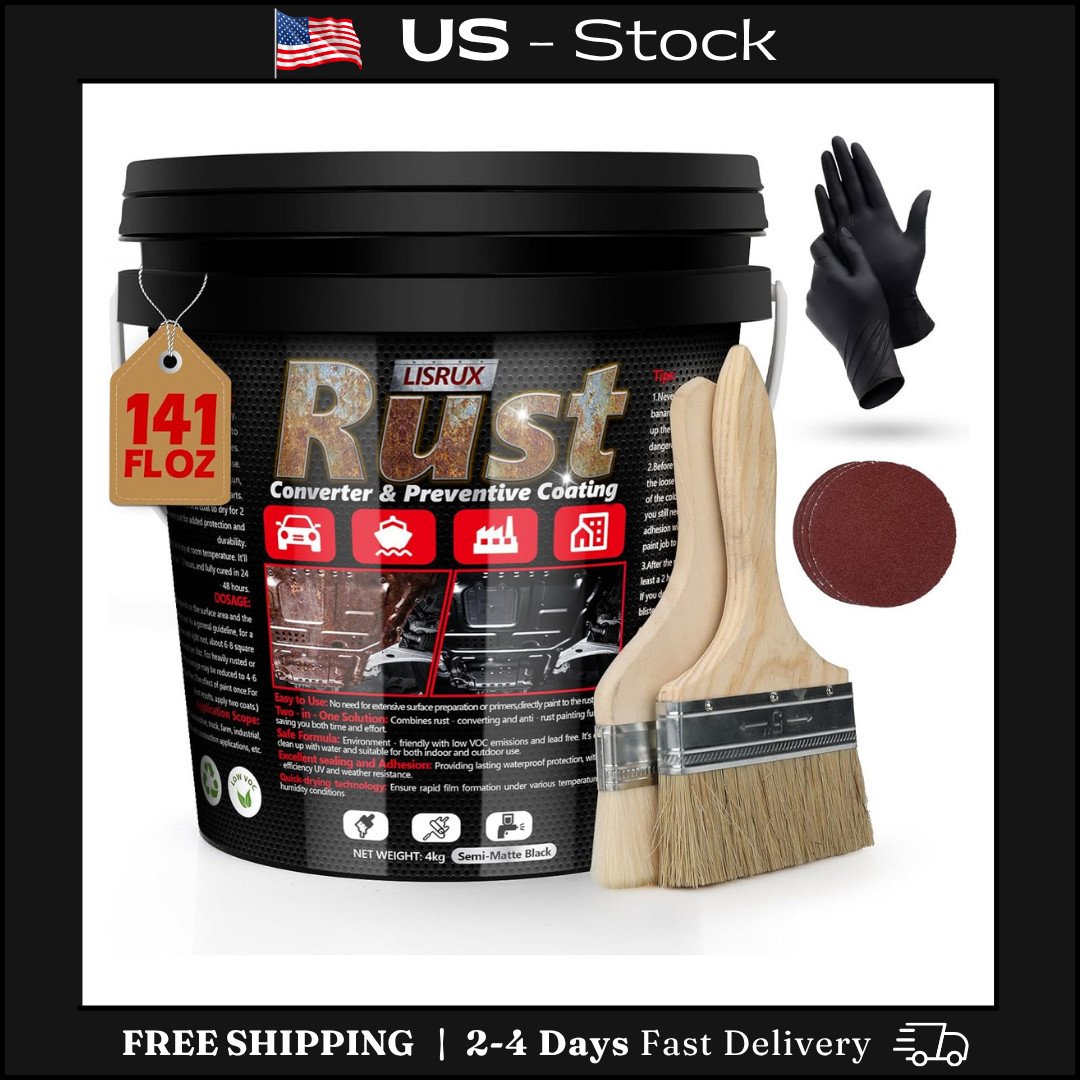 Rust Converter & Metal Primer, 141 Fl Oz Black Rust Inhibitor Paint for Metal…