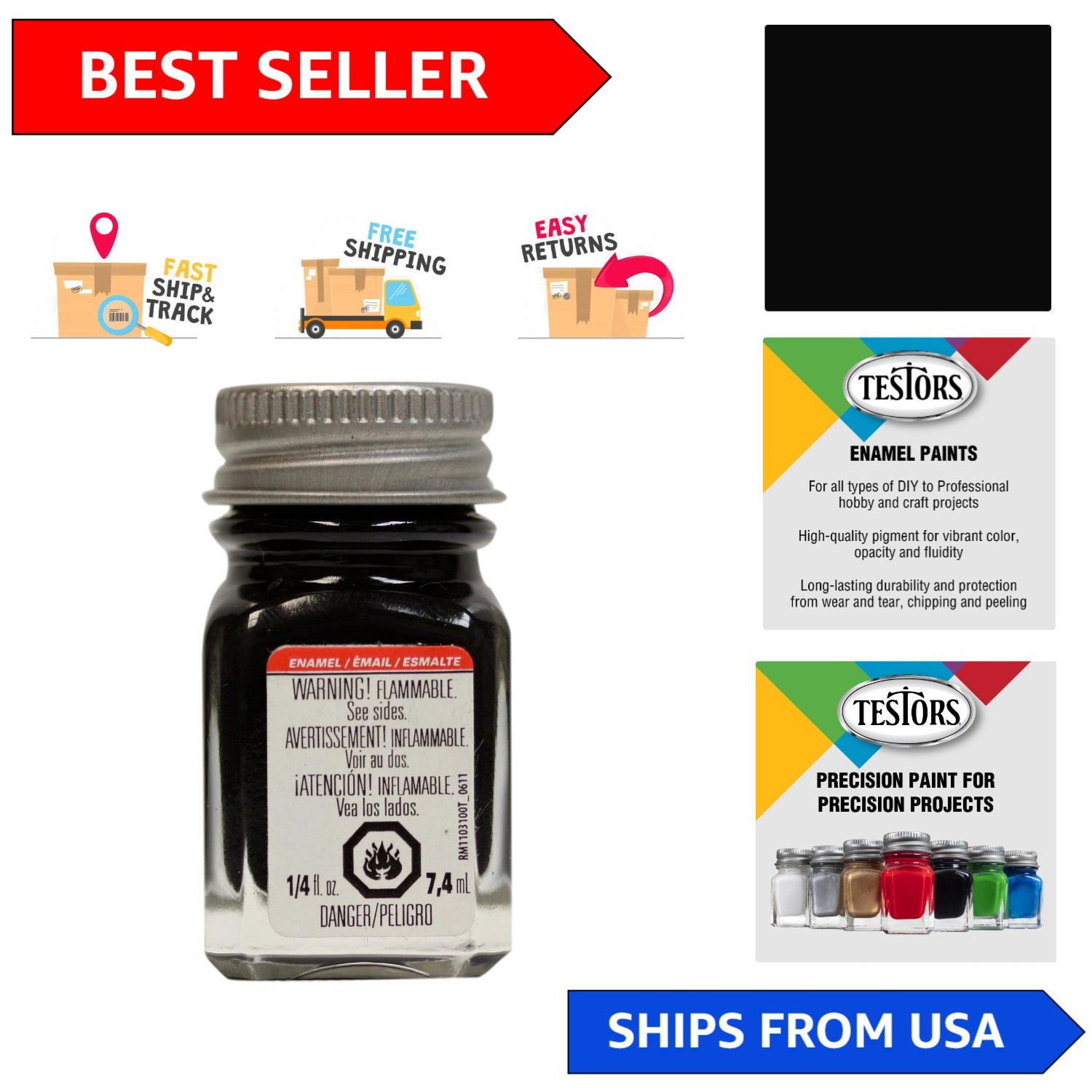 0.25 Oz Flat Black Enamel Paint – Fast-Drying for Creative Projects