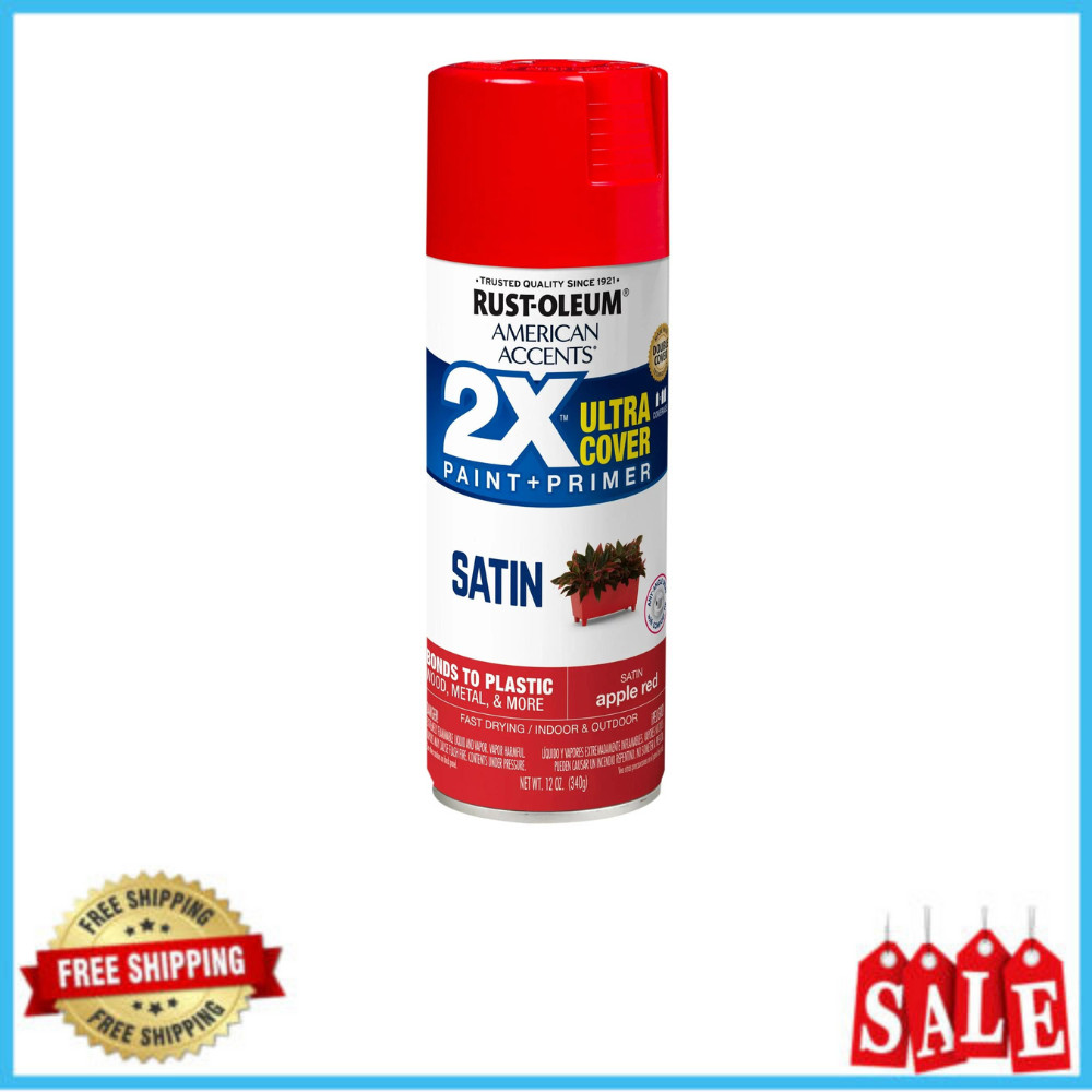 Apple Red, Rust-Oleum American Accents 2X Ultra Cover Satin Spray Paint- 12 oz