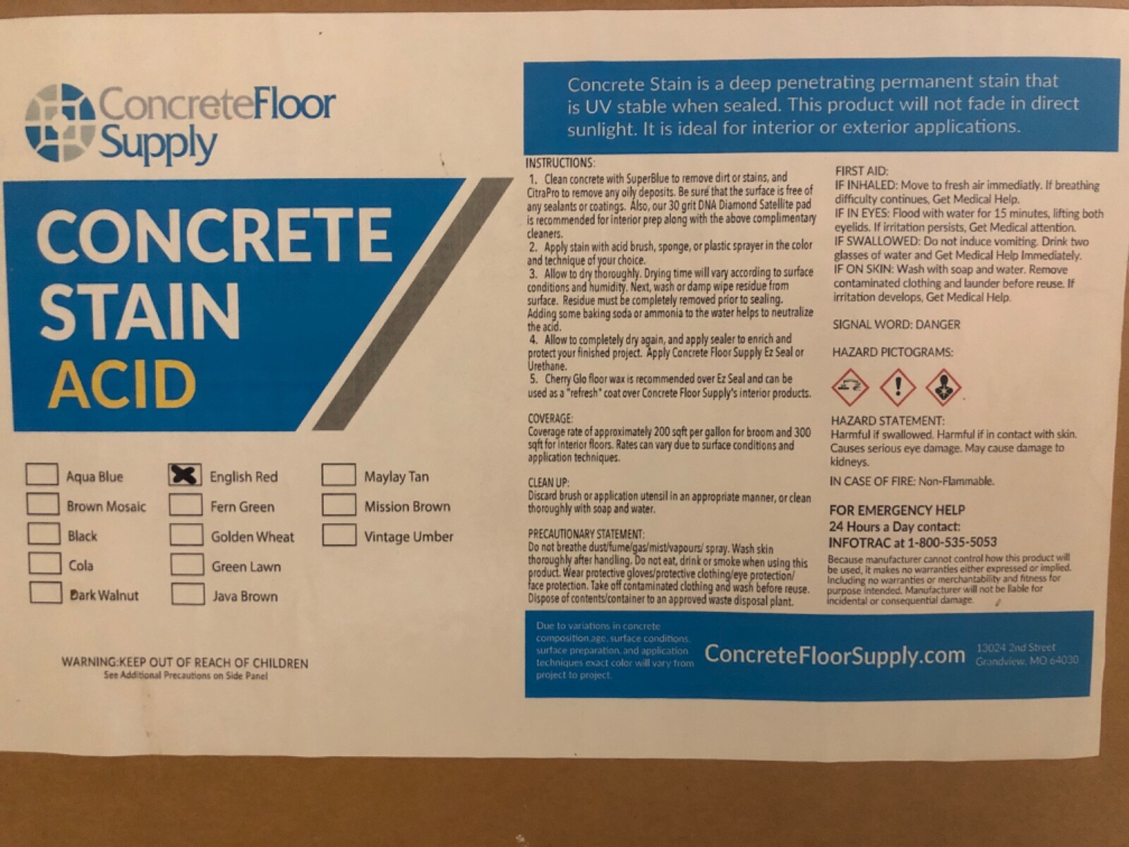4 Gallons – Concrete Floor Supply Concrete Stain Acid English Red