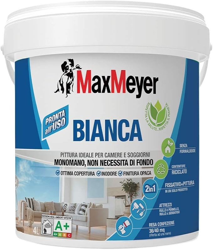 MAXMEYER Washable White Interior Paint 2 in 1: Fixative & Paint 4 LT