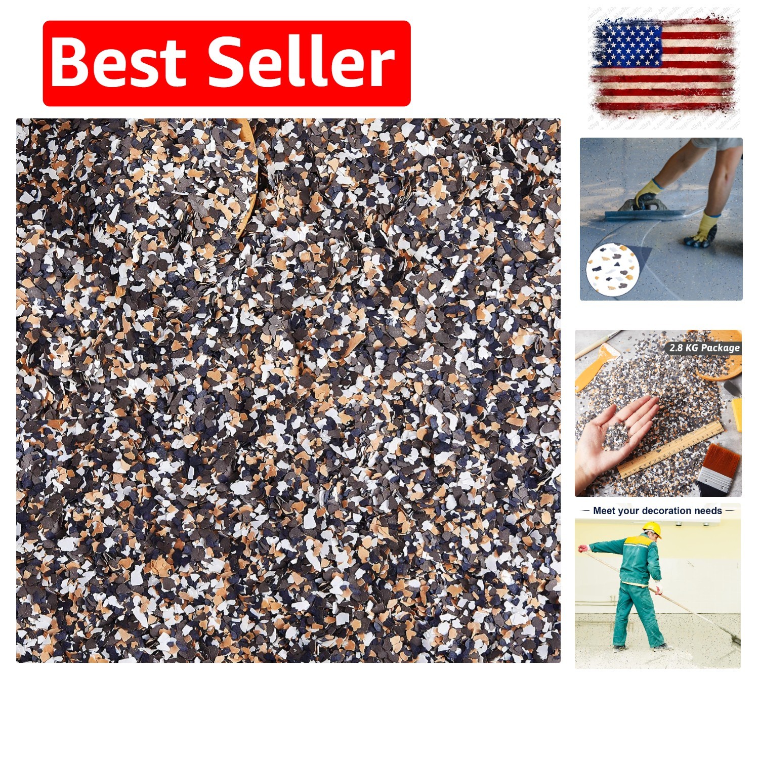2.8 Kg Decorative Epoxy Flakes – Black, White, Yellow, Coffee Color Chips