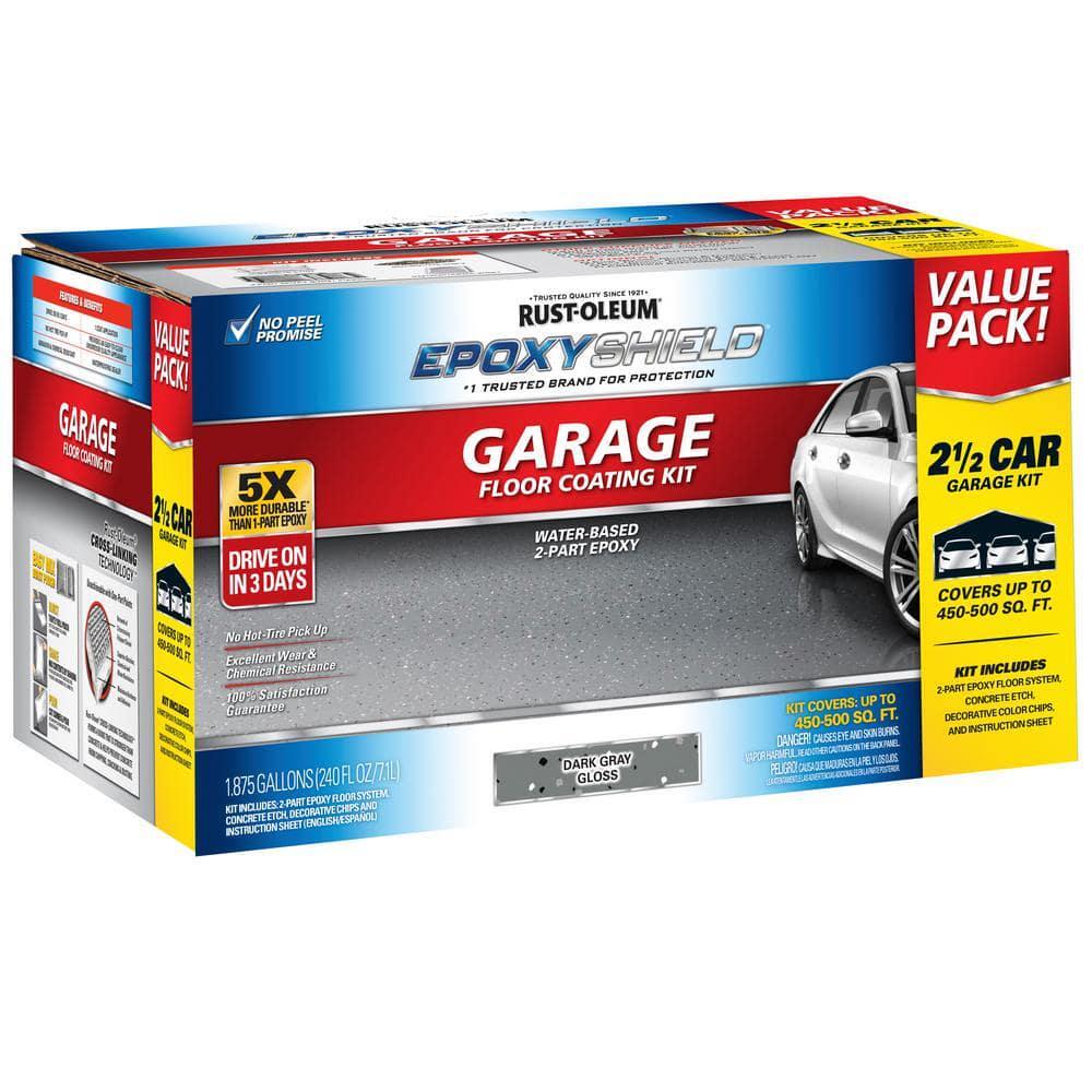 Garage Epoxy Shield Floor Kit 240 oz. Dark Gray Gloss 2.5-Car Waterproof Sealant