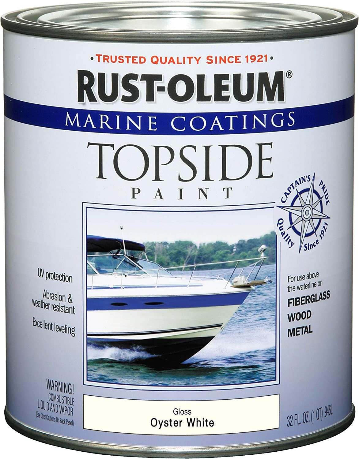 Marine Boat Wood Metal Fiberglass Topside Paint Coating Oyster White 1 Quart, 20