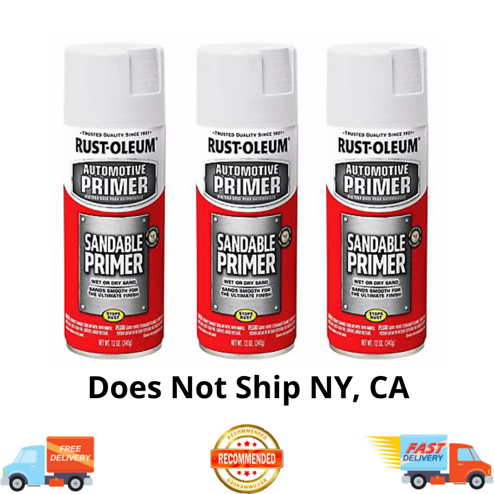(3 Pack) Rust-Oleum Automotive Sandable Primer, White Spray Paint, 12 oz Cans