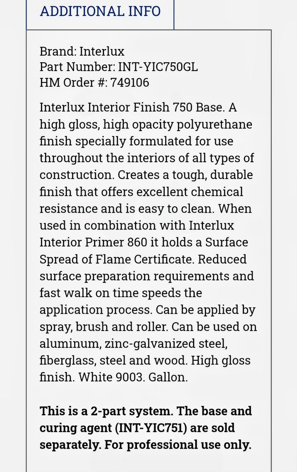 Interlux YIC 750 White 9003 Base One Gallon