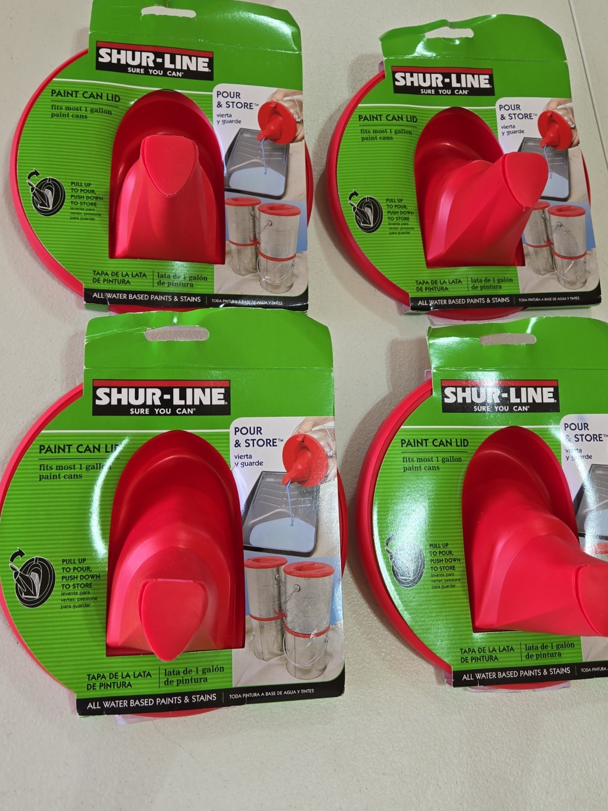 Bundle Set Of 4 ShurLine Quart Store and Pour Paint Can Lids New: Save Paint