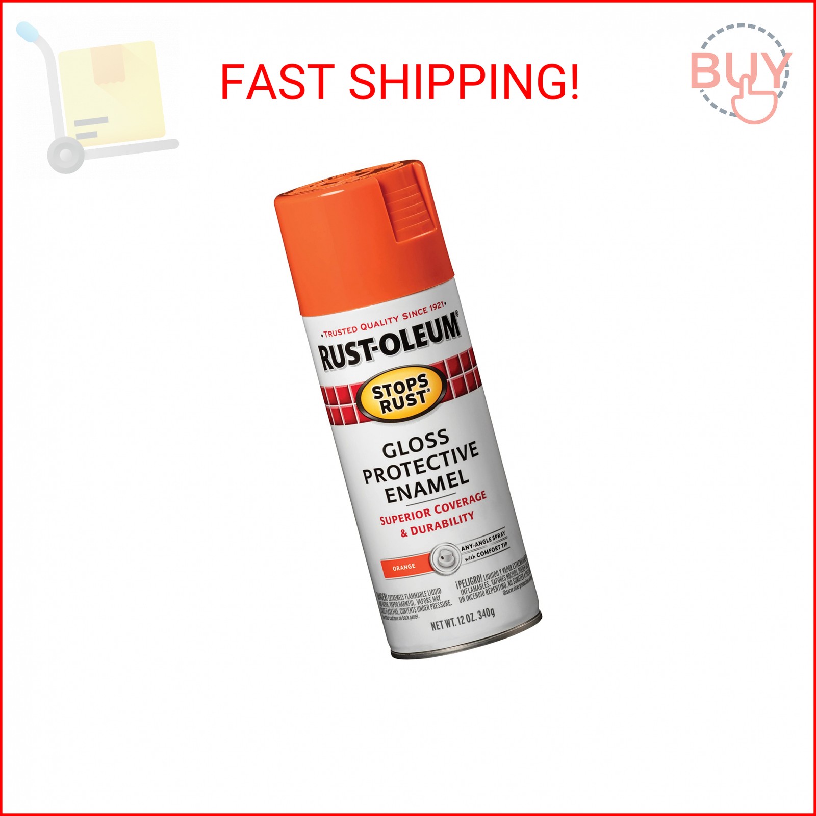 Rust-Oleum 214084 Stops Rust Spray Paint, 12 oz, Gloss Orange