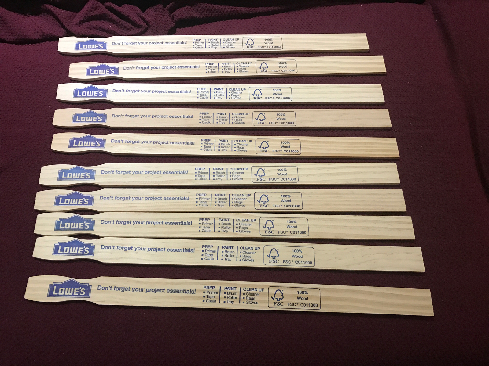 10 Lowes 21 Inch Paint Sticks, 100% Wood, New