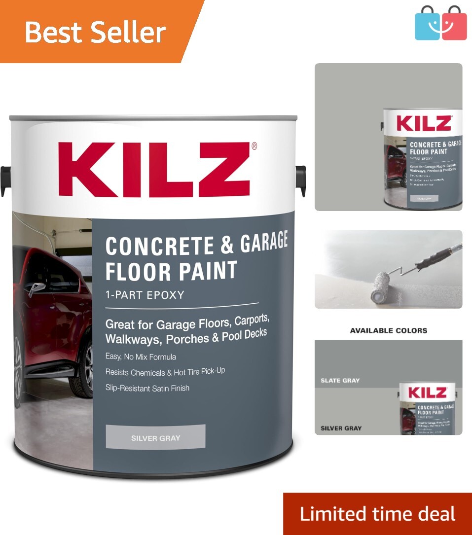 Slip-Resistant Satin Silver Gray Garage Floor Paint – 300-500 sq. ft. Coverage