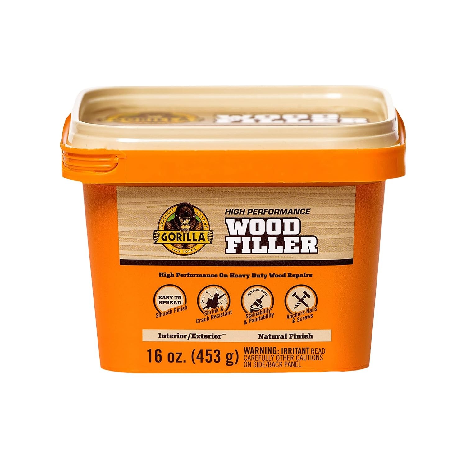 Gorilla All Purpose Wood Filler, Natural Finish, 16oz Water Resistant Exterior