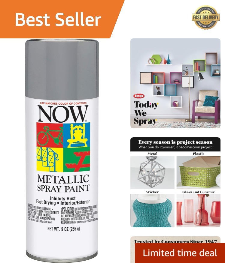 Now Spray Paint, Gloss, Aluminum, 9 oz