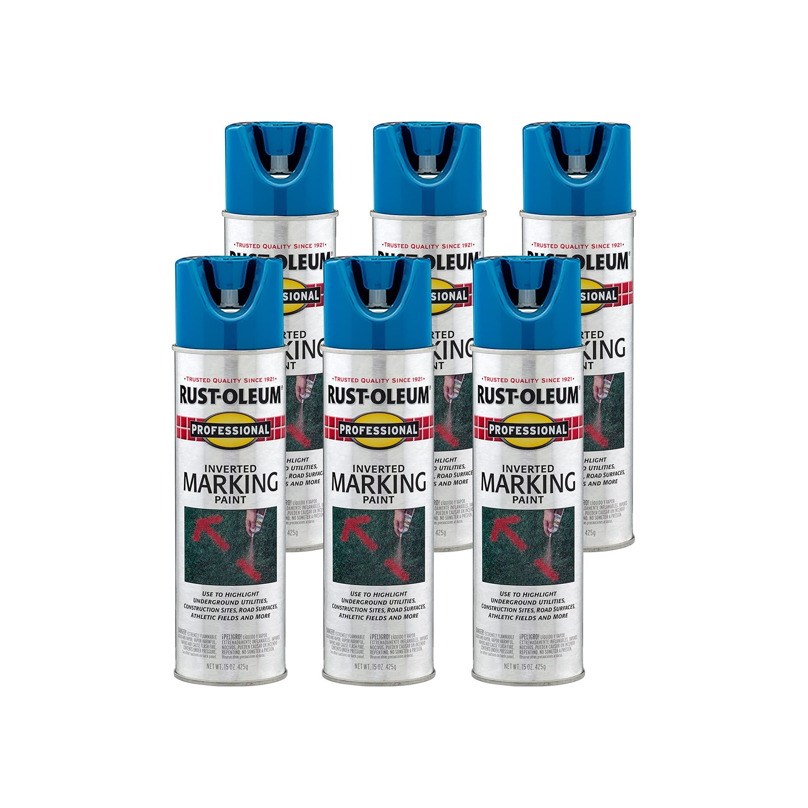 Rust-Oleum 2524838-6PK Professional Inverted Marking Spray Paint, Caution Blu…