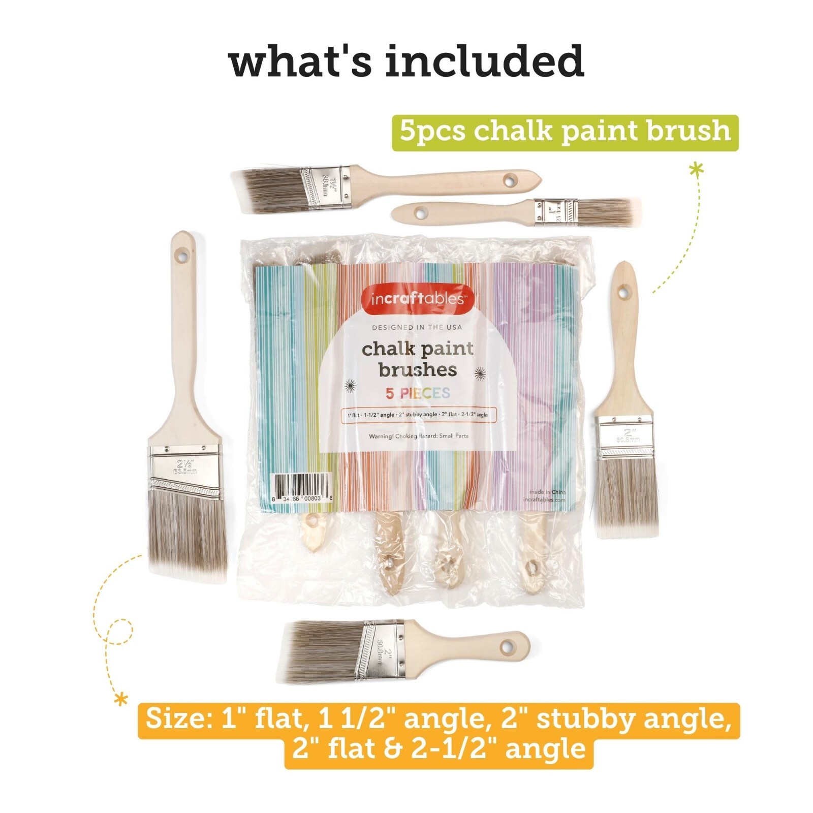 Incraftables Chalk Paint Brush Set 5pc, Specialty Brushes for Furniture Paint