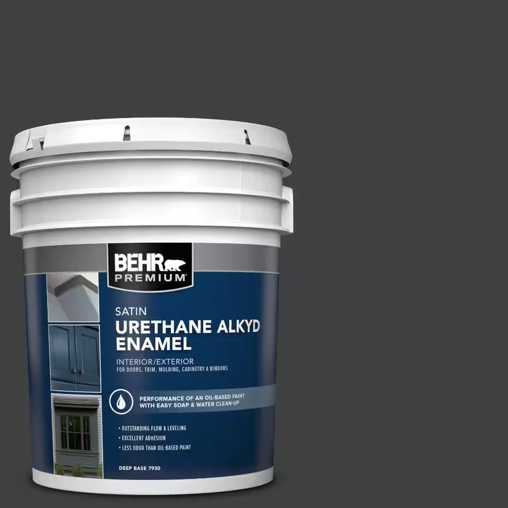 5 Gal. Black Urethane Alkyd Satin Enamel Interior/Exterior Paint