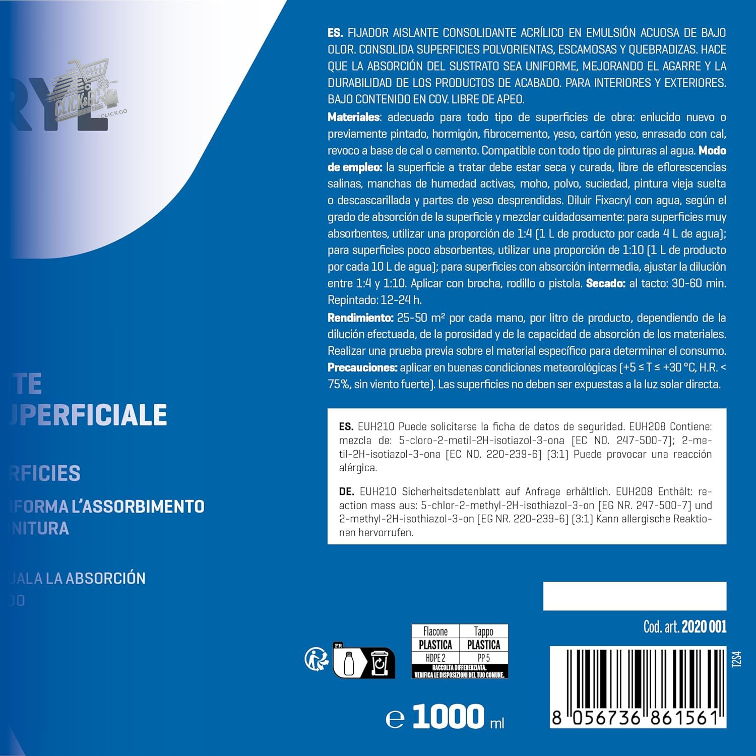 Fixative Walls Insulating Acrylic Primer Plasterboard Interior Outdoor 5L