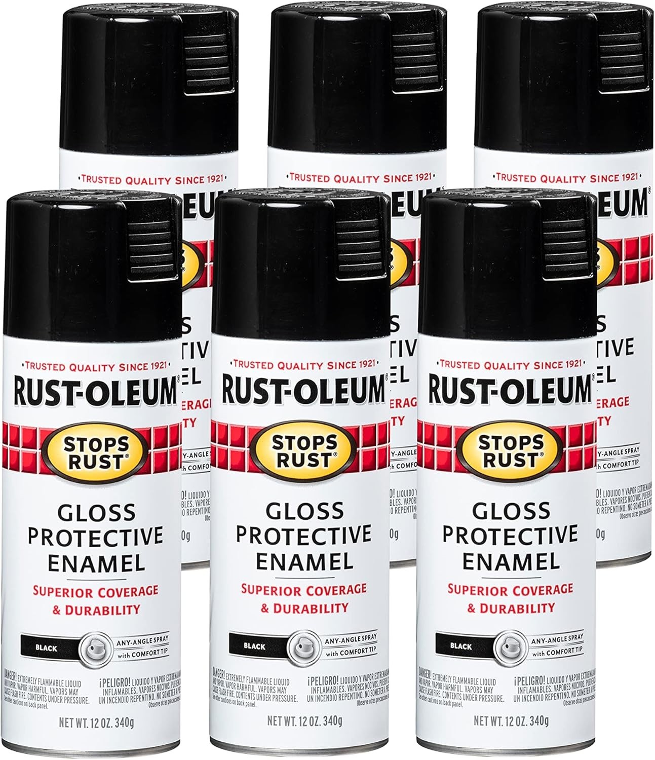 1 or 6 Rust-Oleum Stops Rust Gloss Black Enamel Spray Paint 12oz Durable Finish