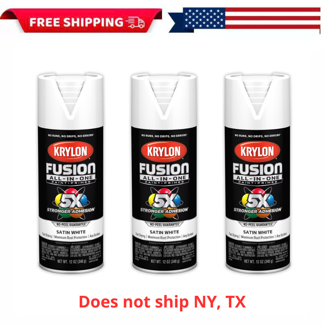 3 Pack Krylon Fusion Spray Paint, Satin White, 12 oz, Multi-Surface, K02753007