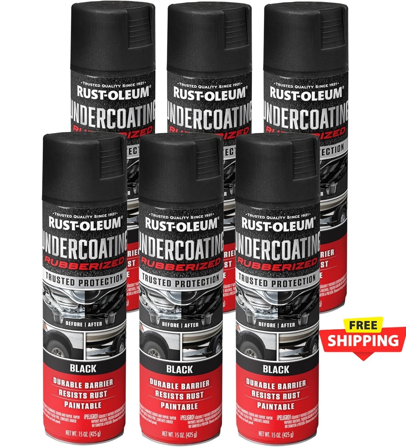 Rust-Oleum 248914-6PK Stops Rust Truck Bed Coating Spray Paint, 15 oz, Black, 6