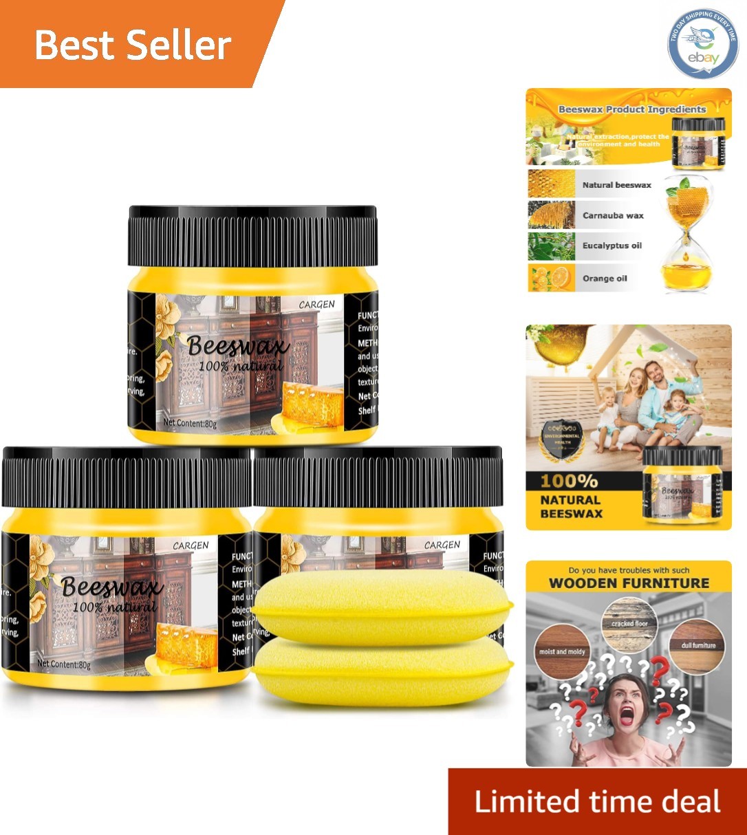 Multipurpose Beeswax Polish – 3 PCS Set with Sponges for Wood Restoration