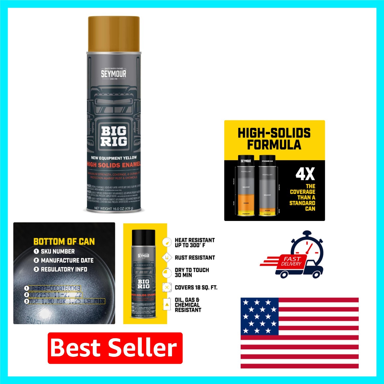 High-Gloss Equipment Yellow Spray Paint – Rust Resistant & Durable 16oz Can