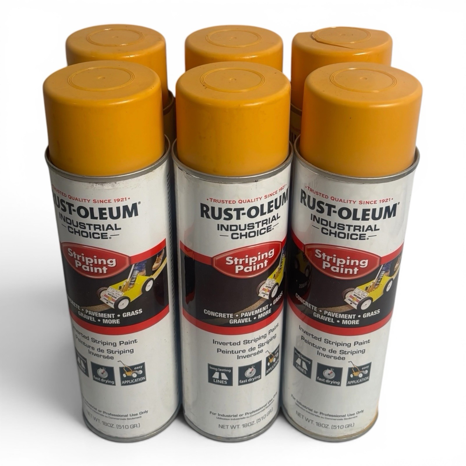 6-Pack Rust-Oleum P5719D Yellow Inverted Striping Spray Paint 18oz