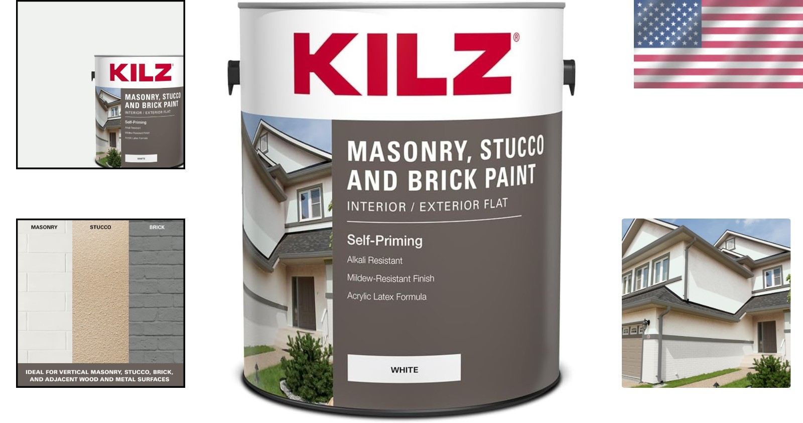 Self-Priming, Water-Resistant Masonry & Brick Paint – 1 Gallon, Flat White