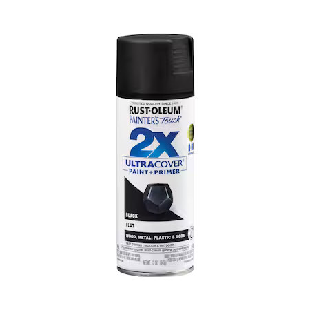 Rust-Oleum 334020 Spray Paint, Black, Flat, Solvent, 12 Oz