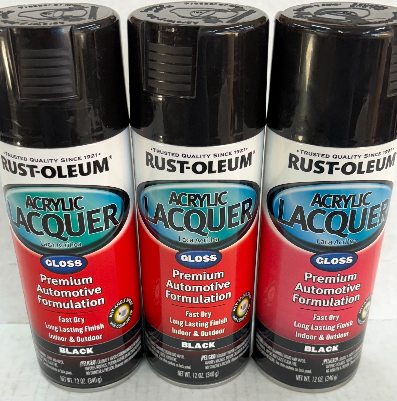 (3) RUST-OLEUM AUTOMOTIVE 253365 GLOSS BLACK ACRYLIC LACQUER FAST DRY 12 oz CANS